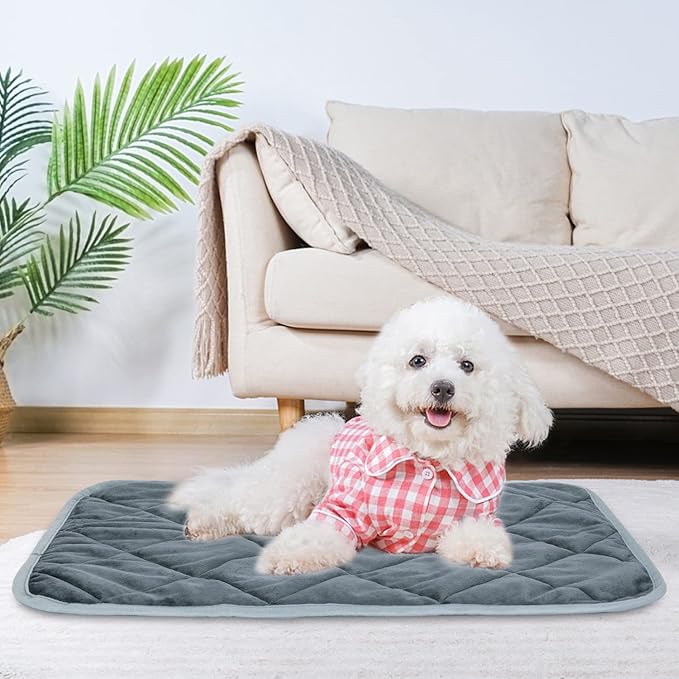Nobleza Self Warming Pet Mat, Extra Warm Thermal Dog Crate Pad for Indoor Outdoor Pets, Washable Anti-Slip Kennel Mat for Medium Small Dogs and Cats, 24" × 18" Grey
