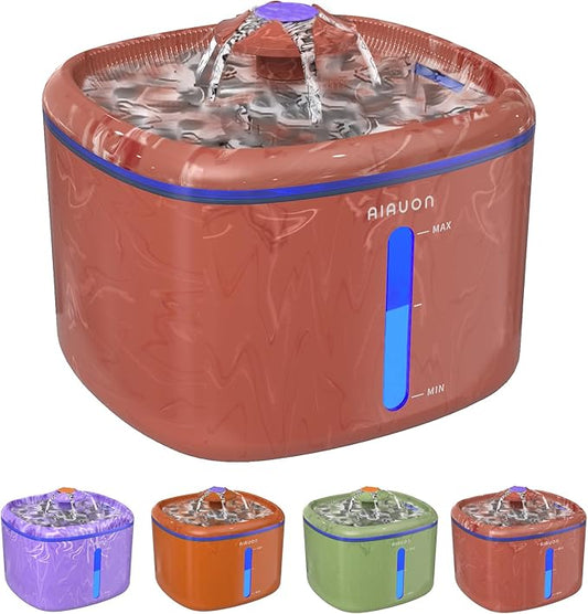 Cat Water Fountain 84oz/2.5L - Automatic Pet Fountain & Dog Water Dispenser with Replacement Filters & Feeding Mat for Cats, Dogs, Multiple Pets (Camouflage Brown)