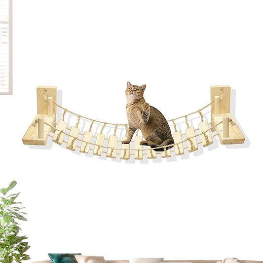 Cat Wall Shelves, Climbing, Wooden Cat Furniture, Cat Shelves and Perches for Wall, Cat Bridge Long for Indoor Cats, Wall Mounted, Playing and Lounging (Length 47in)
