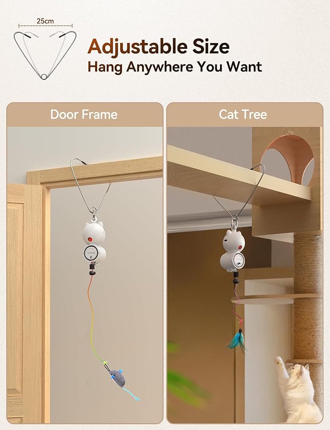 Interactive Cat Toys LED Light Hanging Cat Toys for Indoor Cats, Cat Wand Toy Cat Feather Toy, Feather & Mouse Cat Toys for Bored Adult Cats Kitten Exercise, White