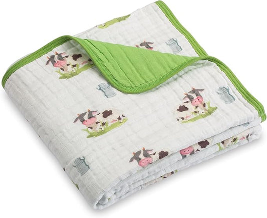 LollyBanks Muslin Baby Blanket 100% Cotton, Muslin Quilt Lightweight, 6 Layers Baby Blankets 47"x 47", Toddler Blanket for Boy and Girl, Nursery Receiving Blankets Baby Essentials (Cows Print)