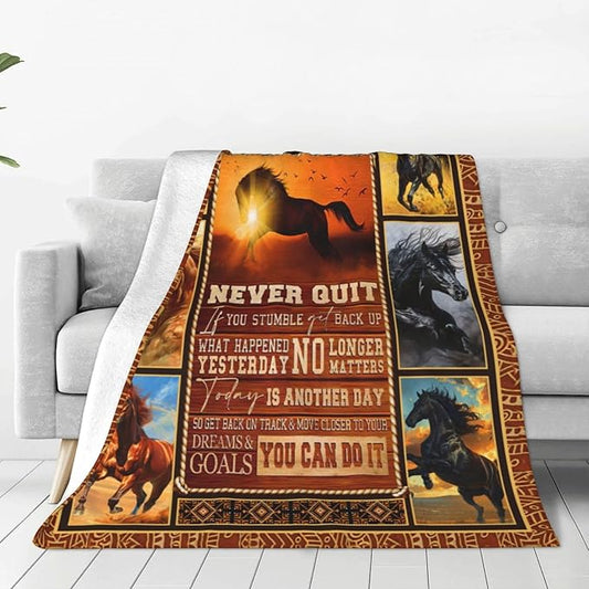 Western Horse Decor Throw Blanket - Super Warm Soft Plush Lightweight Fleece Flannel Winter Blanket for Girls Women Horse Lovers Boys Baby Kids - Couch Sofa Bedding - 50"X60"