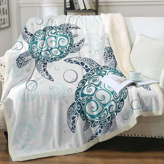 Sleepwish Sea Turtle Fleece Throw Blanket for Kids Soft Plush Aqua Blue Tortoise Sherpa Blanket for Couch Sofa Gift for Turtle Lovers, Baby (30" x 40")