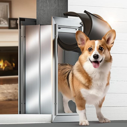 Dog Door for Wall, Medium Doggy Door, Heavy Duty Cat Pet Door, All Aluminum Frame, Double Magnetic Flaps, Energy Efficient, Telescoping Tunnel, Sliding Lock Panel, Easy to Install (Pets Up to 45 Lb)