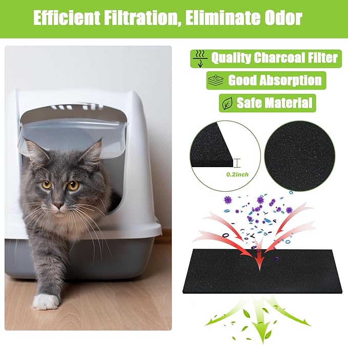 12 Pack Cat Litter Box Charcoal Filters Compatible with Van Ness Cat Litter Box, 4.5 x 6.5Inch Replacement Activated Carbon Premium Odor Filters for Pureness F6 Zeloite Air Filter, Black