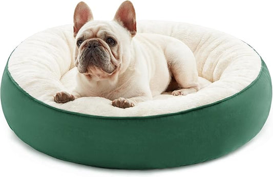 Love's cabin Round Donut Cat and Dog Cushion Bed, 25in Pet Bed for Small or Medium Dogs, Anti-Slip & Water-Resistant Bottom, Soft Durable Fabric Pet Beds, Washable Calming Cat & Dog Bed Green