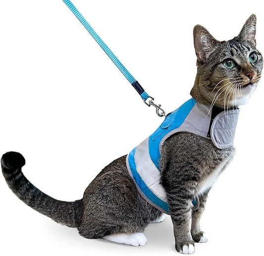 CAT SCHOOL Cat Harness and Leash Set for Outdoor Walks, Training, and Travel - Secure, Soft, Comfortable Cat Vest Harness with 10' Long Cat Leash - Easy to Use with Step-by-Step Instructions