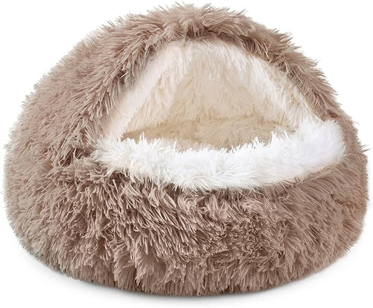 NOYAL Dog Bed Round Hooded Plush Cat Cave Donut Anti Anxiety Fluffy Dog Bed for Small Medium Dog and Cat