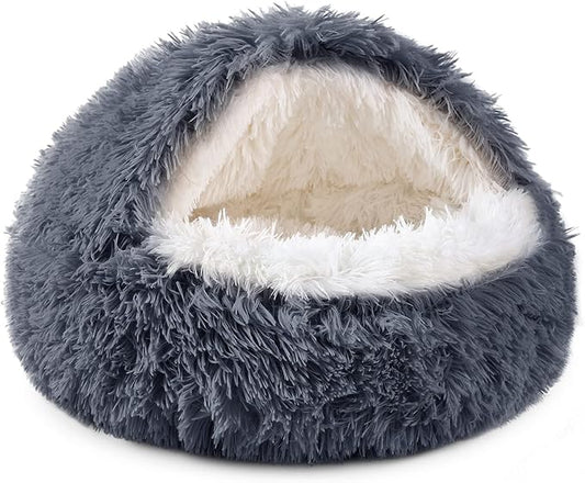 NOYAL Dog Bed Round Hooded Plush Cat Cave Donut Anti Anxiety Fluffy Dog Bed for Small Medium Dog and Cat
