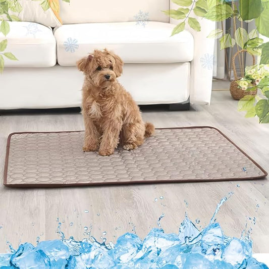 Dog Cooling Mat Washable, Portable Summer Dog Pad, Water-Absorbent Pet Cooling Pad, Ice Silk Self-Cooling Mat for Dog for Kennel/Sofa/Bed/Floor/Car Seats(Coffee,19x23in)