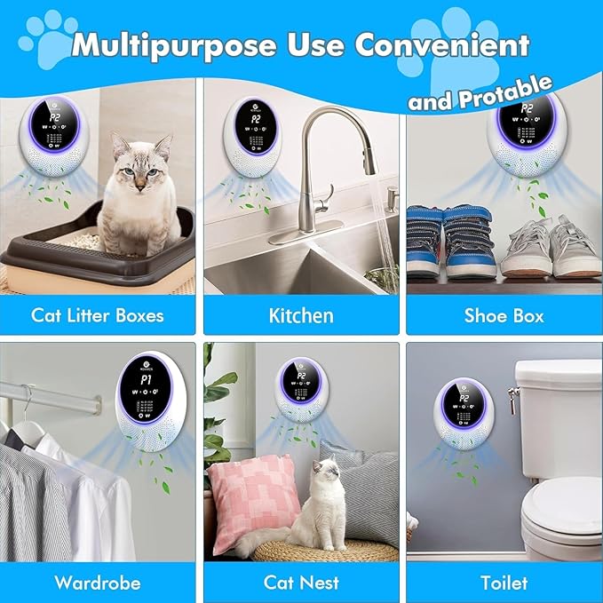 Ozone Machine Odor Removal for Home & Pets, Portable Pets Poof Odor Eliminator with 10,000mAh Battery, White