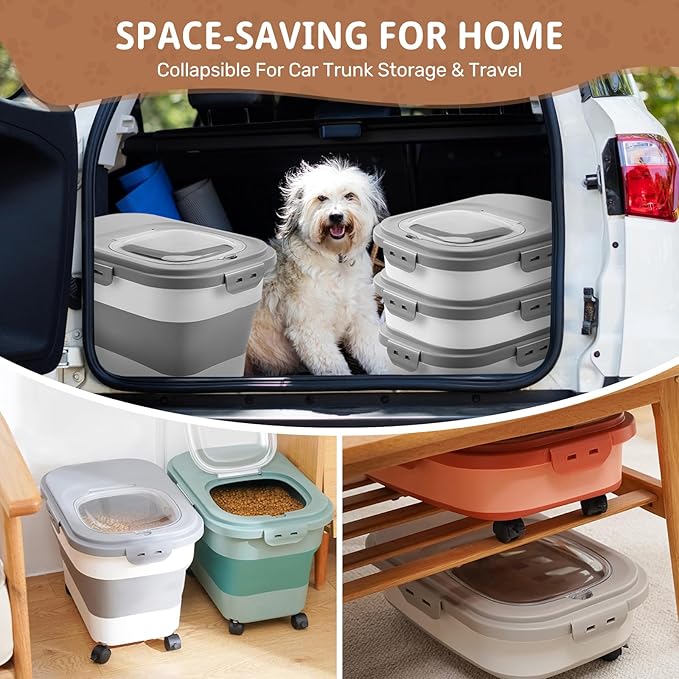 Dog Food Storage Container 2pack*20LB,Collapsible Dog Food Container with Travel Silicone Bowl and Scoop for Dog/Cat/Bird Food/Cat litter,Keep Dry Food Fresh,Easy to Move.