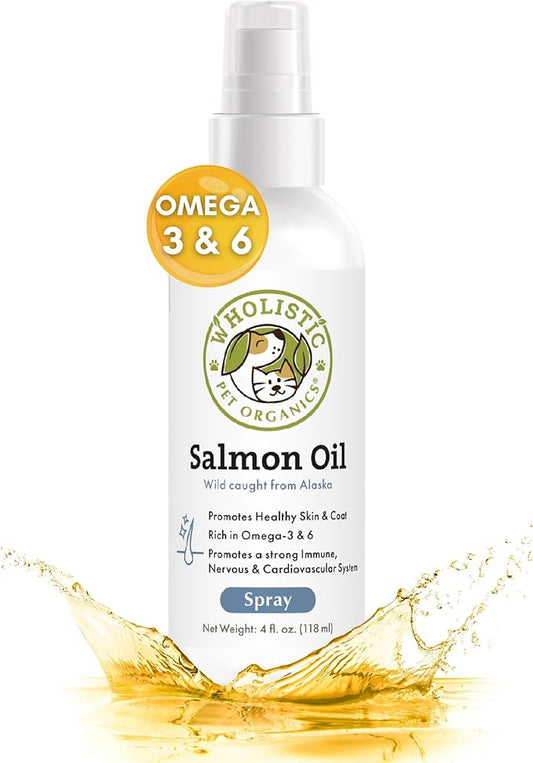 Wholistic Pet Organics Salmon Oil: Deep Sea Wild Alaskan Salmon Oil for Dogs - Omega 3 Dog Fish Oil with EPA and DHA for Skin, Coat, Heart and Nervous System Health - 4 Oz