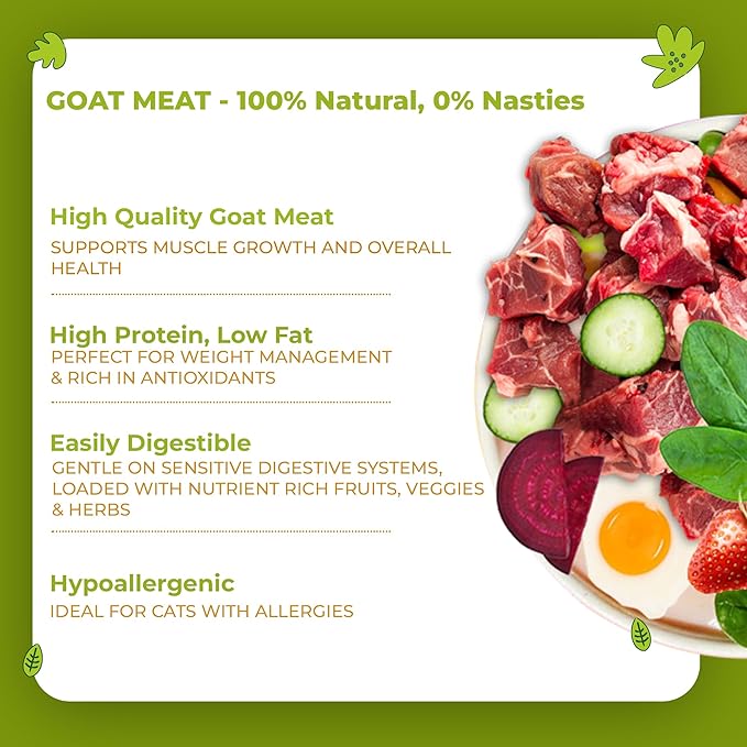 Nature's Kitchen Freeze Dried Cat Food - 100% Real Goat Meat | Grain-Free | Provides Omega3 & Iron | Maintains Healthy Bones | Healthy Cat Food | Single Source of Protein (8.82oz)