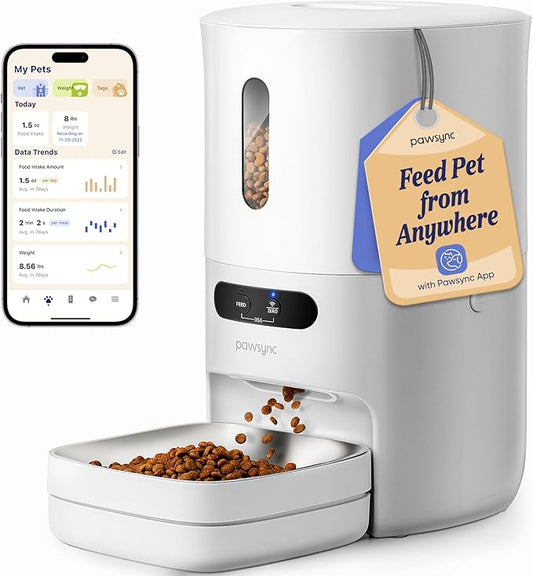 Automatic Cat Feeder, Smart Scale Tracks Pet's Food Intake, App Remote Feeding, 3.6L Timed Food Dispenser for Cats and Dogs, Up to 10 Meals Per Day, Stainless Steel Bowl, Dual Power Supply