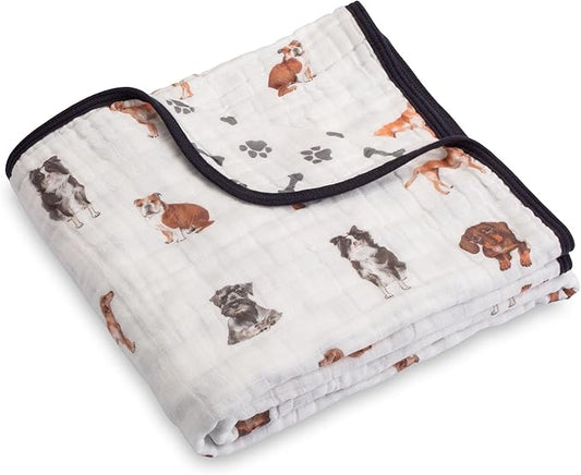 LollyBanks Muslin Baby Blanket 100% Cotton, Muslin Quilt Lightweight, 6 Layers Baby Blankets 47"x 47", Toddler Blanket for Boy and Girl, Nursery Receiving Blankets Baby Essentials (Puppies Print)