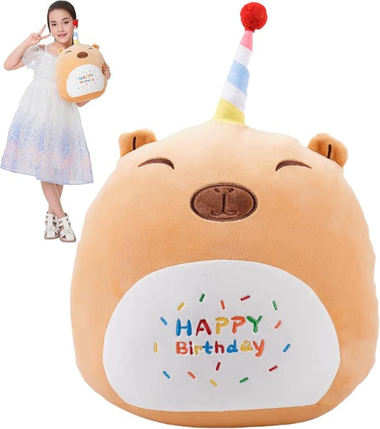 12 Inch Plush Brown Capybara Stuffed Animal Happy Birthday Capybara Hugging Pillow Birthday Capybara Plushies Throw Pillow Birthday Capybara Anime Gift for Kids and Lovers