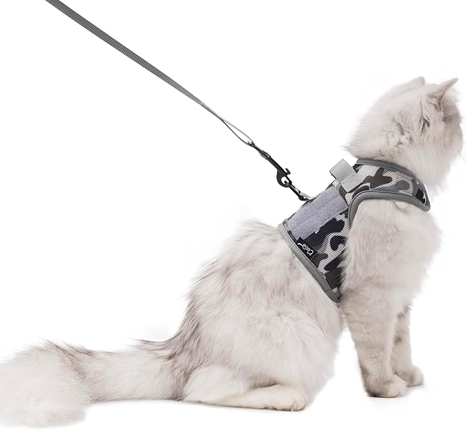 Tactical Cat Harness and Leash for Walking Escape Proof Breathable Mesh Fabric, City Camo, Medium, Adjustable Cat Walking Jackets, Padded Stylish Cat Vest