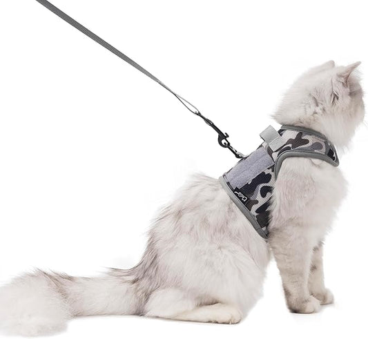 Tactical Cat Harness and Leash for Walking Escape Proof Breathable Mesh Fabric, City Camo, Medium, Adjustable Cat Walking Jackets, Padded Stylish Cat Vest
