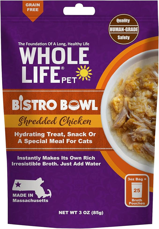Whole Life Pet Freeze Dried Cat Food - Human-Grade Wet Cat Food Toppers & Complement, Natural Broth for Cats, Hydrating Snacks, Lickable Treats, Just Add Water – Shredded Chicken, 3 Oz