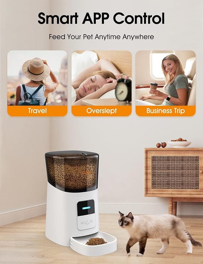 WOPET 6L Automatic Cat Feeder, WiFi Automatic Dog Feeder with APP Control for Remote Feeding, Automatic Cat Food Dispenser with Low Food Sensor and Voice Recorder, Up to 15 Meals Per Day