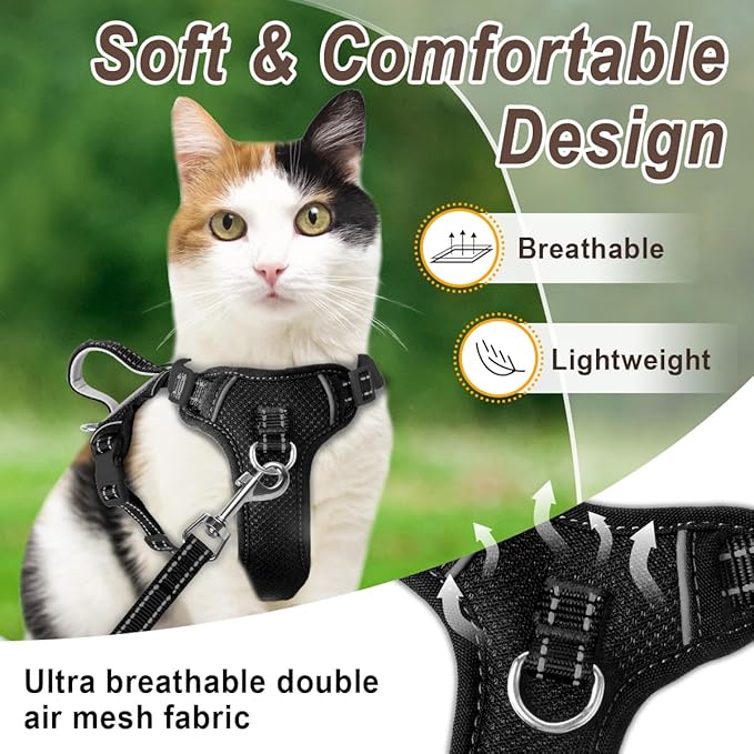 Cat Harness and Leash Set for Walking Escape Proof for Small Large cat Kitten Harness with ID tag Pocket (Black,XXS)