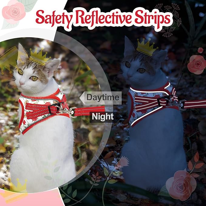 Cat Harness and Leash Escape Proof for Walking, Adjustable Soft Kitten Harness with Reflective Straps Step in Cat Vest Harness for Small Kitten and XS Dogs (Red, S-Chest(11.8"-13.7"))