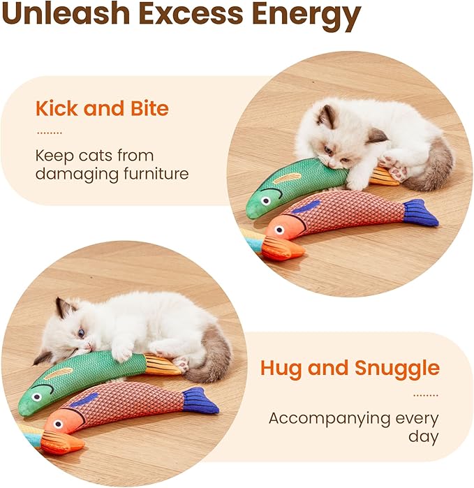 Potaroma Cat Toys Saury Fish, 3 Pack Catnip Crinkle Sound Toys Soft and Durable, Interactive Cat Kicker Toys for Indoor Kitten Exercise 9.4 Inches for All Breeds