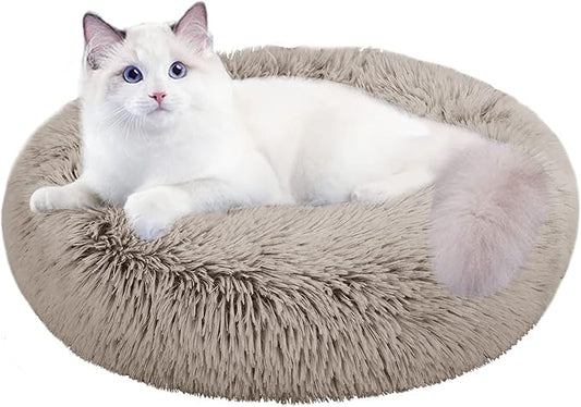 Nisrada Cat Beds for Indoor Cats,20 Inch Dog Bed for Small Melium Large Dogs, Washable-Round Pet Bed for Puppy and Kitten with Slip-Resistant Bottom