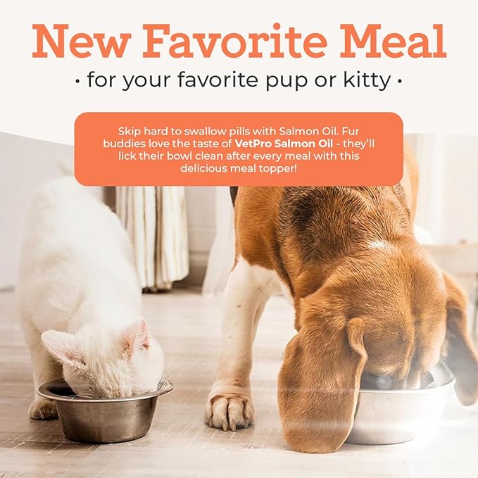 VetPro Complete Pure Wild Alaskan Salmon Oil Supplement for Dogs & Cats, 16 Ounces, Omega 3 & 6 Liquid Fish Oil, EPA + DHA Fatty Acids, Coat & Joint Support, Helps Dry Skin & Allergies, Add to Food