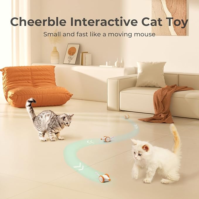 Cheerble Interactive Cat Toys for Indoor Cats, Automatic Cat Toy with LED Lights, Wicked Mouse Toys, Kitten Toys, Pet Toys, Smart Electric Cat Toy, USB Rechargeable, Auto On/Off… (Yellow)