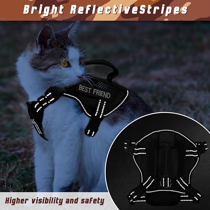 Tactical Cat Harness, Air Mesh Cat Walking Vest Harness Escape Proof, Reflective Extra Large Cat Harnesses with Handle for Adult Fat Cats (Black, XL)