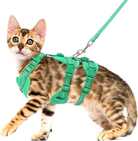 Fully Escape Proof Cat Harness and Leash Set for Walking, Adjustable Soft Kitten Vest with Reflective Strip for Small Medium Large Adult Cats, Breathable Kitty Harness,Blue M