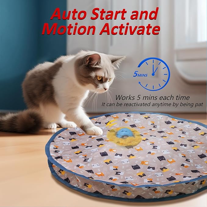 Rechargeable Electric Cat Toys, Hide and Seek Kitten Toy, Chirping & Motion Activated Interactive Cat Toy, Hiding Cover Exercise Toy for Indoor Cats/Kitty/Kittens