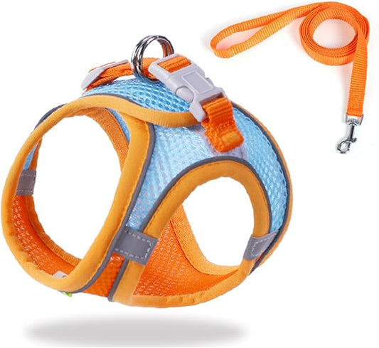 Cat Harness and Leash Set Soft Adjustable Escape Proof Cat Leash Breathable Comfortable Vest Easy to Wear Kitten/Small Dogs Harness for Outdoor Walking Orange XXS