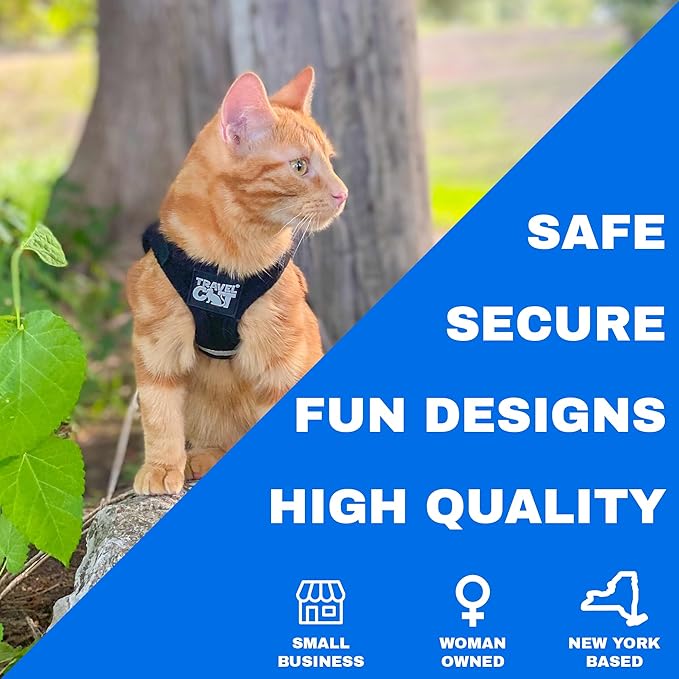 Travel Cat Harness and Leash Set - Adjustable Fit Mesh Cat Harness and Reflective Strap - Comfort Escape Proof Harness for Cats, Kitten for Outdoor Walking, Hiking (Medium, Black)