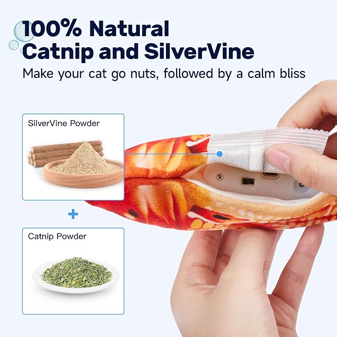 Potaroma Floppy Fish Cat Toy, Interactive Flopping Moving Fish Toy, Catnip & Silvervine Enrichment, Kitten Kicker Exercise Toys for Indoor or Outdoor, Red Koi for All Breeds