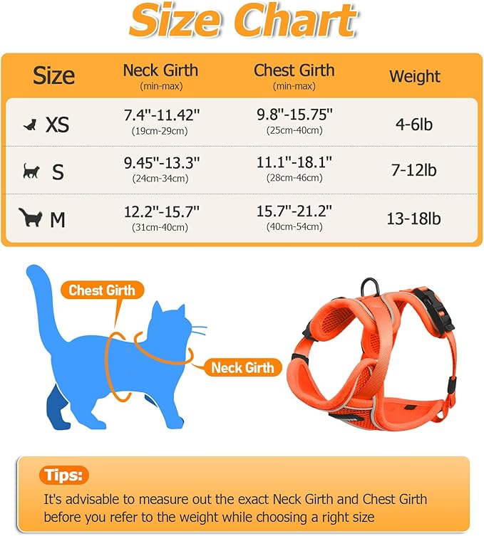 Halypet Cat Harness and Leash Set [MAX Safety 4th-Gen Upgrade] Escape Proof Adjustable Cat Leash Comfortable Soft Vest Easy to Wear Kitten Harness with Reflective Strip for Cats Walking, XS Orange