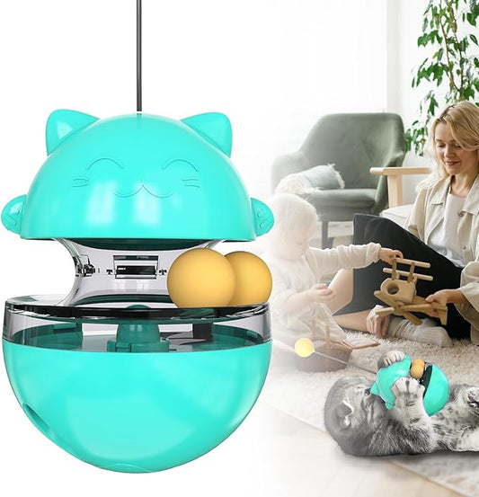 2 in 1 Cat Treat Dispenser Toy - Cat Interactive Toy and Cat Treat Ball, Tumbler Interactive Ball Cat Puzzle Feeder, Cat Food Puzzle Toy，Suitable for All Types of Cats and Small pet Dogs（Lake Blue