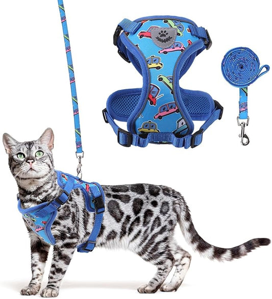 KOOLTAIL Cat Harness and Leash Set, Escape Proof for Safe Walking & Travel, Reflective Comfortable Easy Control Adjustable Kitten Harness for Boys&Girls Small Medium Large Cats Car S