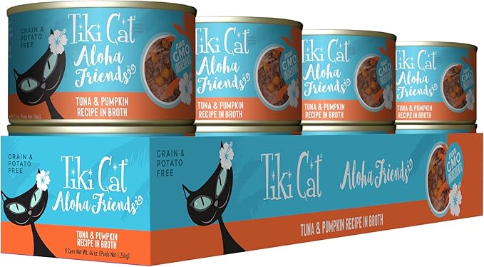 Tiki Cat Aloha Friends, Tuna & Pumpkin, Grain-Free & High Moisture, Wet Cat Food for All Life Stages 5.5 oz. Cans (Pack of 8)
