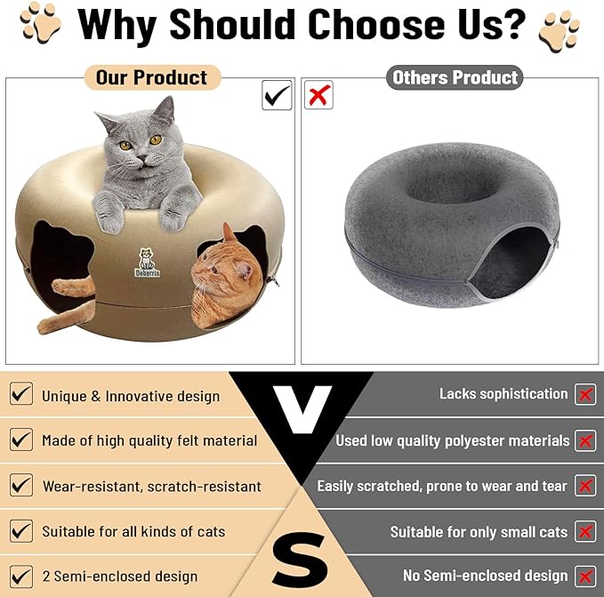 Peekaboo Cat Tunnel Bed - Large, Scratch-Resistant Donut Cave for Indoor Cats Up to 30-45 lbs, Detachable & Washable Design, Perfect Cozy Play & Rest Spot for Multiple Cats and Small Dogs
