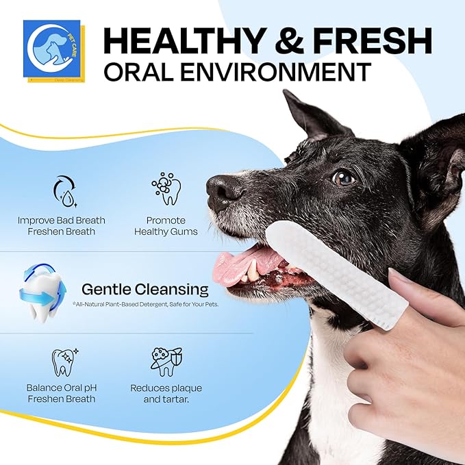 Dental Care Wipes for Dog & Cat- Teeth Cleaning Finger Wipes for Plaque and Tartar Removal, Safe & Gentle Disposable Toothbrush Wipes for Fresh Breath & Gum Care - 50 Pcs