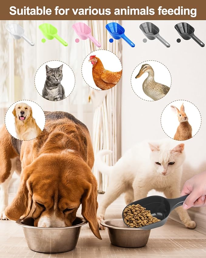 3PCS Dog Food Scoop, 1 Cup Plastic Pet Food Scoop with Measuring Lines 1/2 Cup and 1 Cup for Dogs, Cats, Birds and Rabbits(2 Grey and 1 Green)