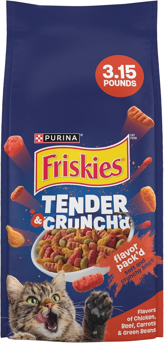 Purina Friskies Tender and Crunch'd With Flavors of Chicken, Beef, Carrots and Green Beans - (Pack of 4) 3.15 lb. Bags