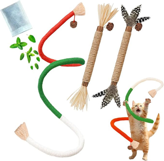 Cat Toys, 3PCS Catnip Toy for Indoor Kitten Toys Cat Chew Stick for Dental Cleaning Teeth Cat Silvervine Rope Treat Kitty Feather Snack for for Kick Molar Scratch Self Play Interactive Boredom