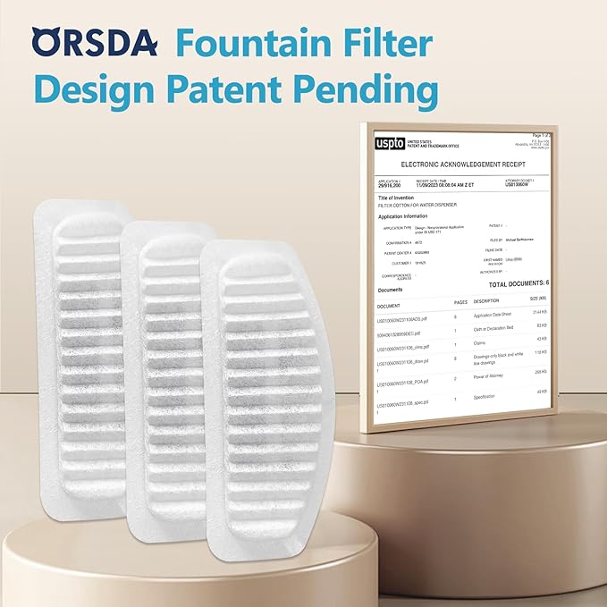 ORSDA Cat Water Fountain Filter, 6 Pack Replacement Filters for 67oz/2L Automatic Pet Fountain Cat Water Fountain Dog Water Dispenser, 3 Triple Filtration System