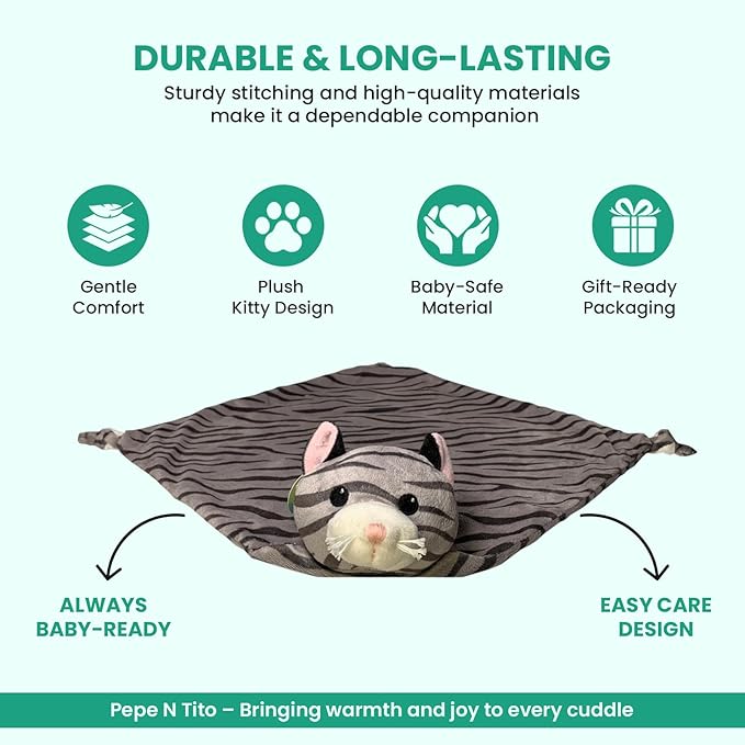 Security Blanket - 18" Tall Soft Fleece Blanky for Boys & Girls - Soothing Baby Blanket With Plush Stuffed Animal Kitty Cat
