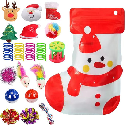Christmas Cat Toys 19pcs, Christmas Stocking Assorted Toys Cat Gifts with Cat Ball Toy, Cat Spring Toy, Mouse, Crinkle Balls, Interactive Cat Toy for Indoor Cats