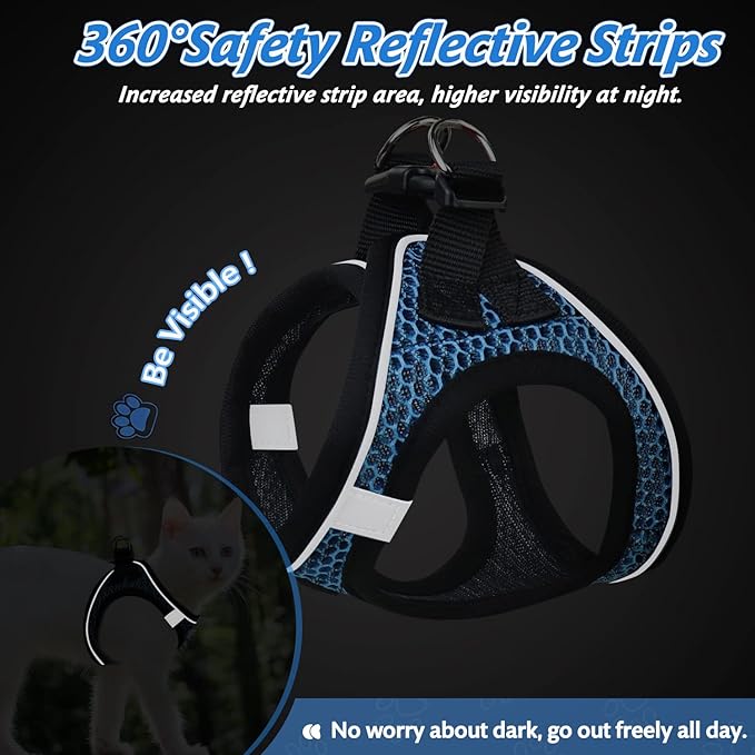 Cat Harness and Leash Set for Walking Escape Proof,Adjustable Soft Mesh Kittens Harness Vest with Reflective Strip for Small Cats,Easy to Control